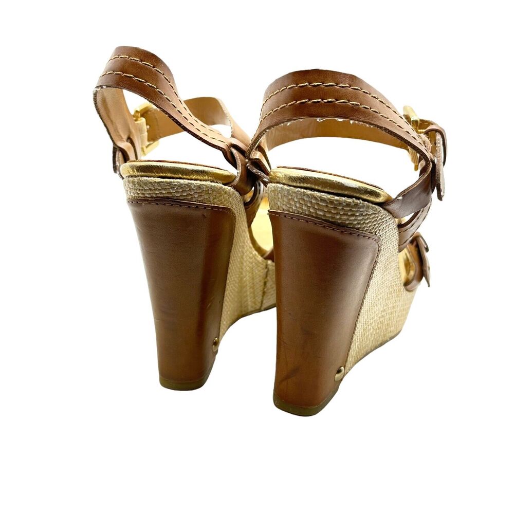 Audrey Brooke Sandals Wedge Heel Abhollie Vegan Luggage Look Straw Covered 8M - Picture 7 of 16